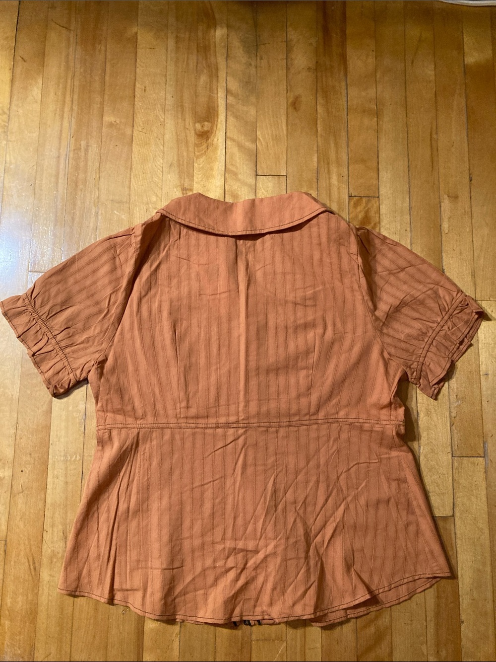 Rust Ruffle-Front Short Sleeve Blouse - Picture 7 of 12